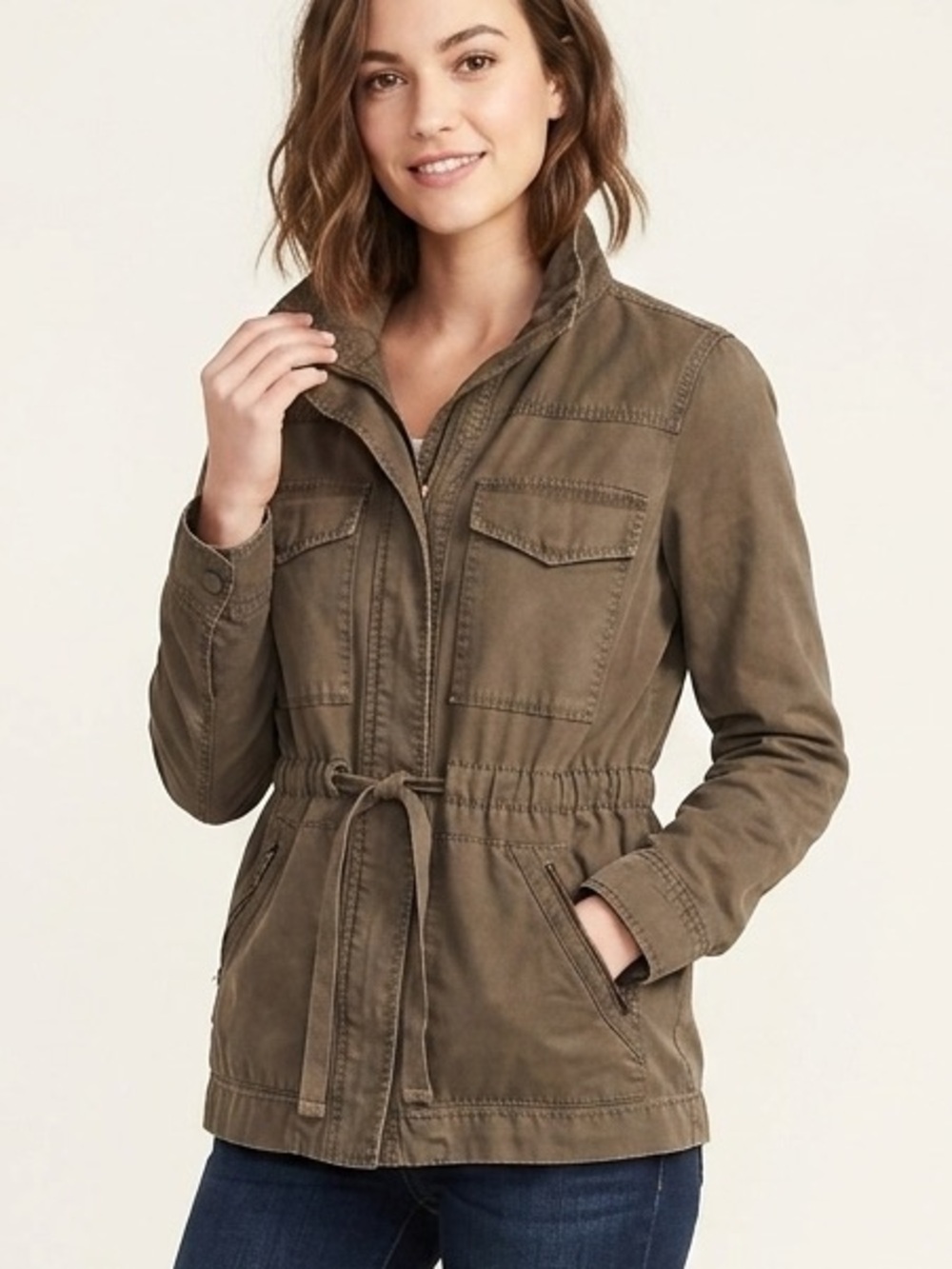 J. Crew Gorpcore Olive Green Utility Jacket with Drawstring Waist